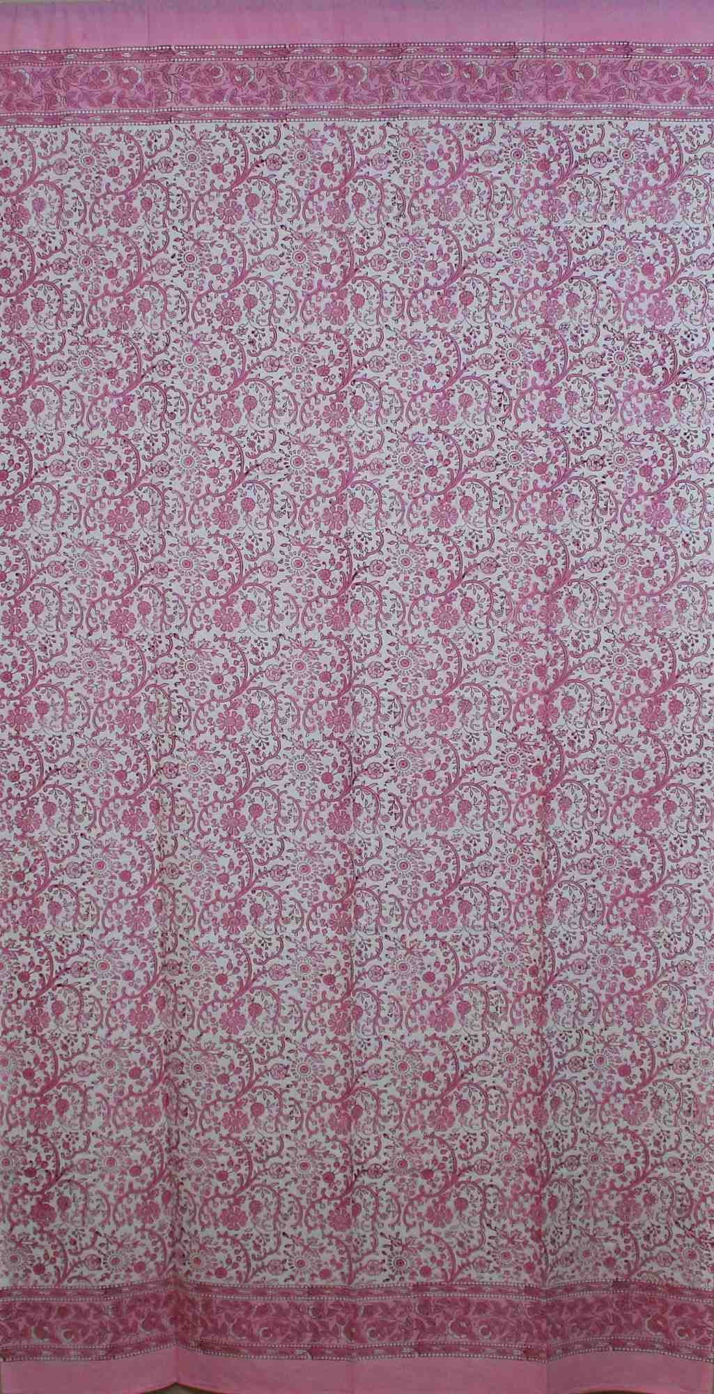 Handmade Cotton Rajasthan Block Floral Print Curtain Drape Panel Pink 46x85 Inches - Sweet Us