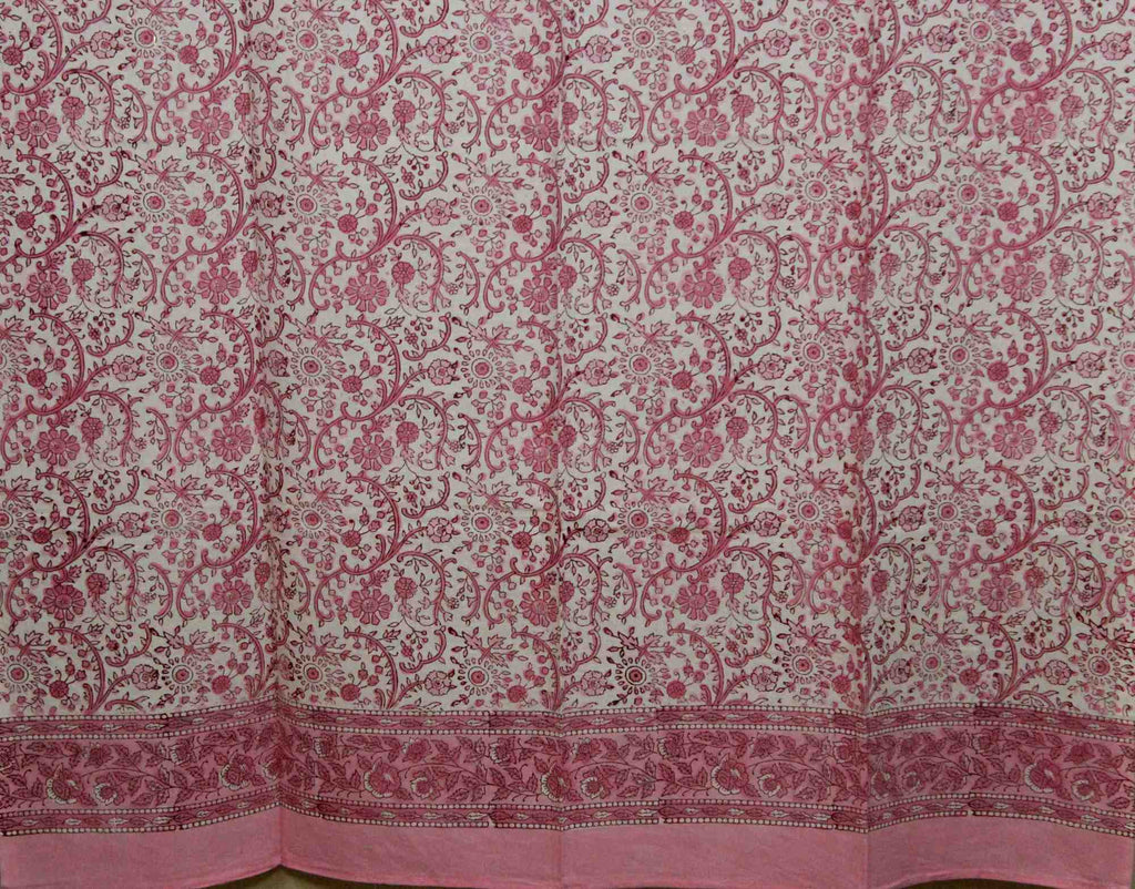 Handmade Cotton Rajasthan Block Floral Print Curtain Drape Panel Pink 46x85 Inches - Sweet Us