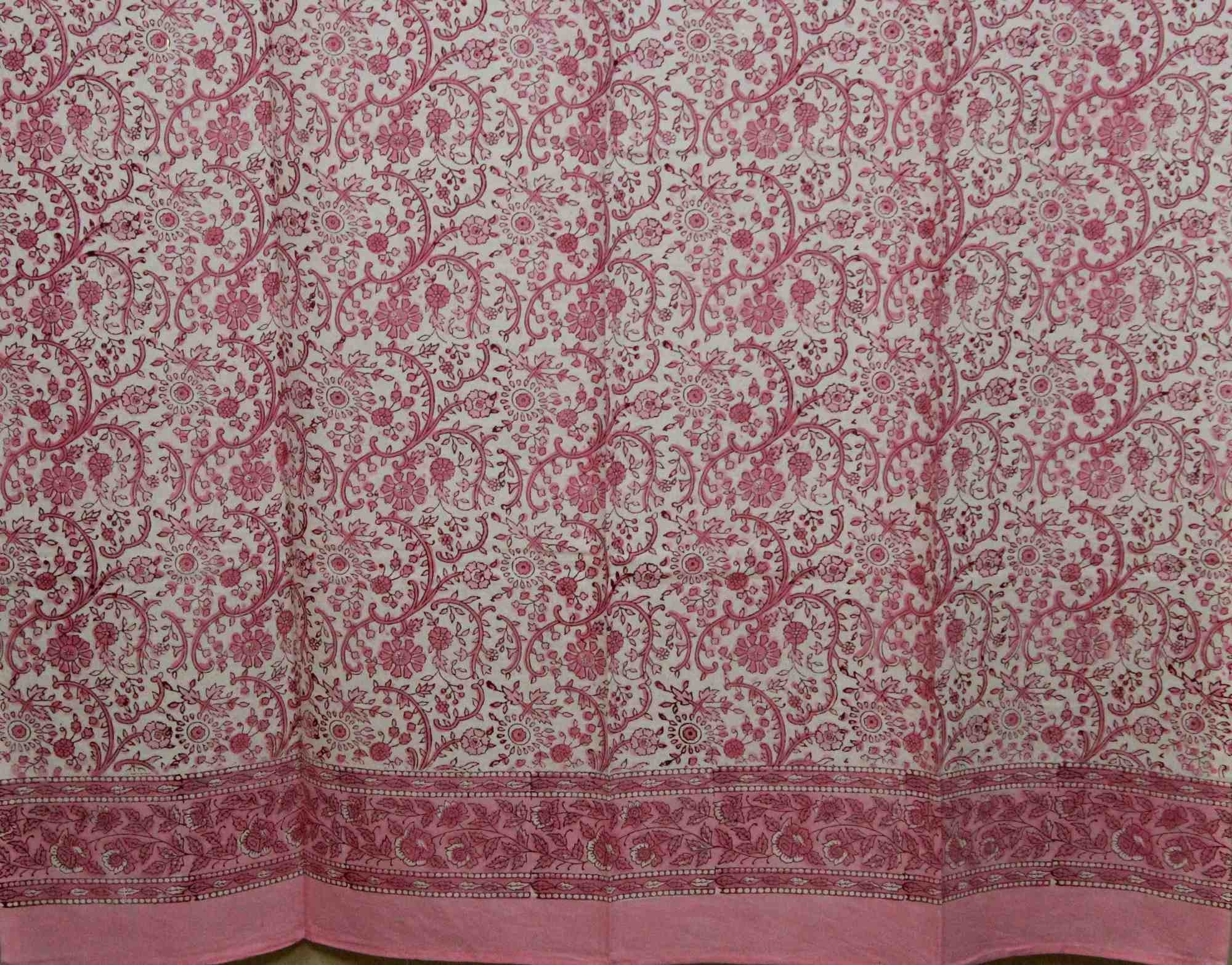 Handmade Cotton Rajasthan Block Floral Print Curtain Drape Panel Pink 46x85 Inches - Sweet Us