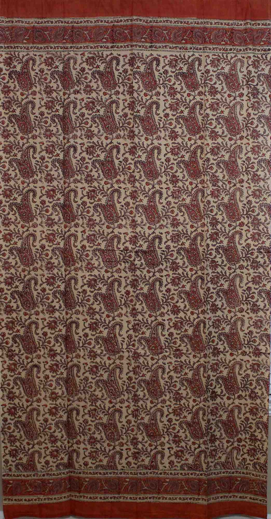 Handmade Cotton Rajasthan Paisley Floral Print Curtain Drape Panel Coral Peach 47x85 - Sweet Us