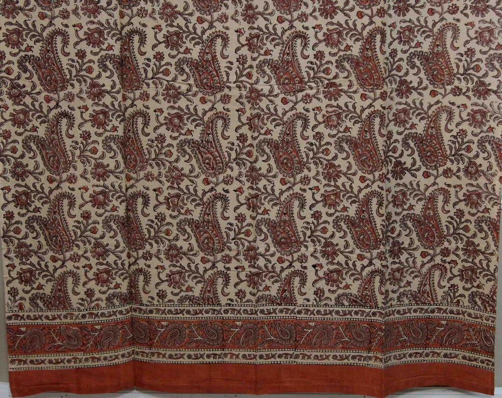 Handmade Cotton Rajasthan Paisley Floral Print Curtain Drape Panel Coral Peach 47x85 - Sweet Us
