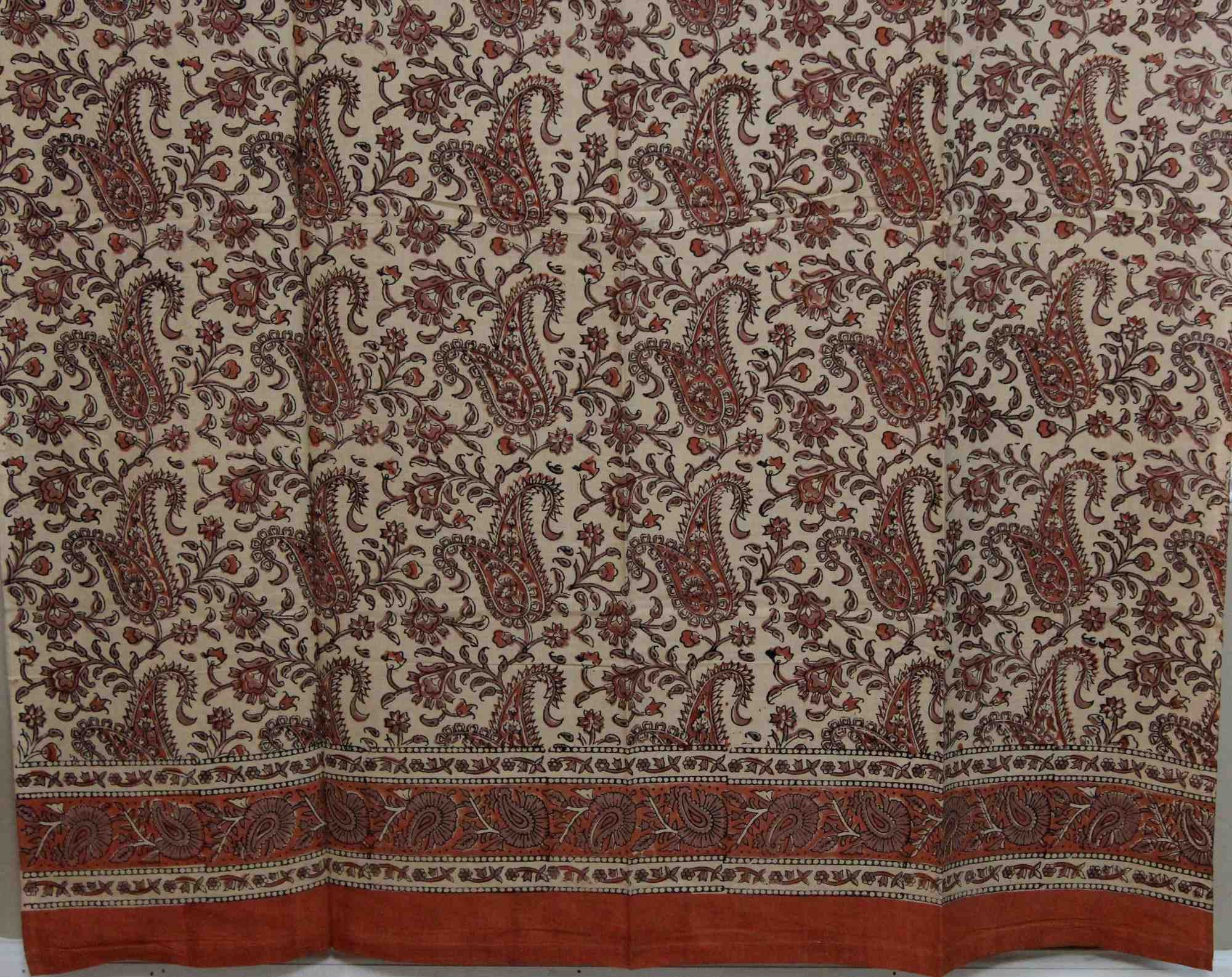Handmade Cotton Rajasthan Paisley Floral Print Curtain Drape Panel Coral Peach 47x85 - Sweet Us