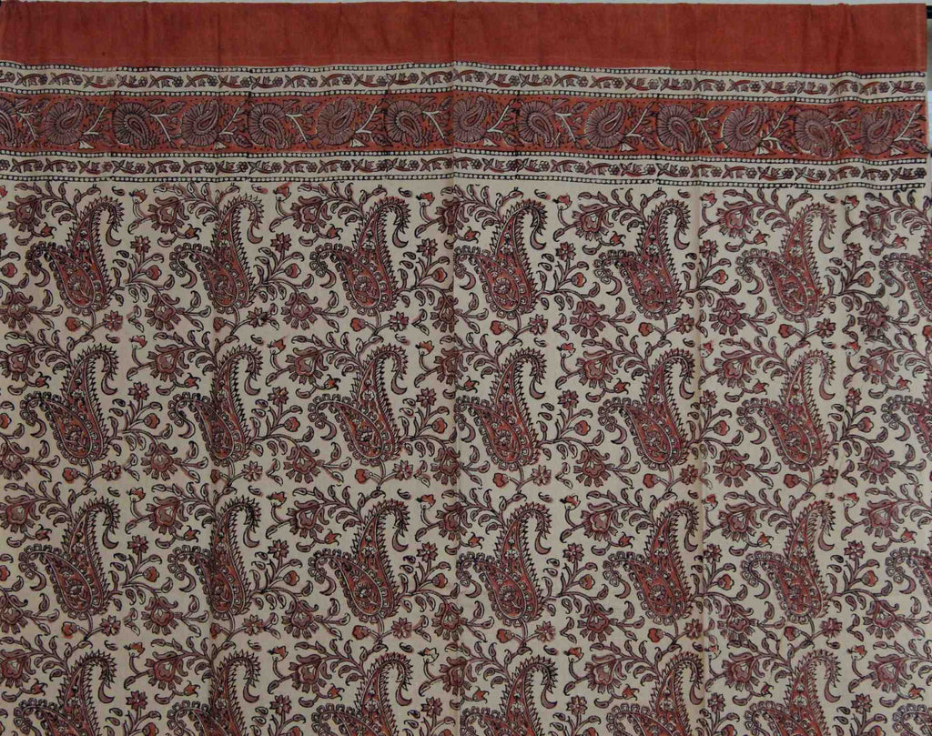 Handmade Cotton Rajasthan Paisley Floral Print Curtain Drape Panel Coral Peach 47x85 - Sweet Us