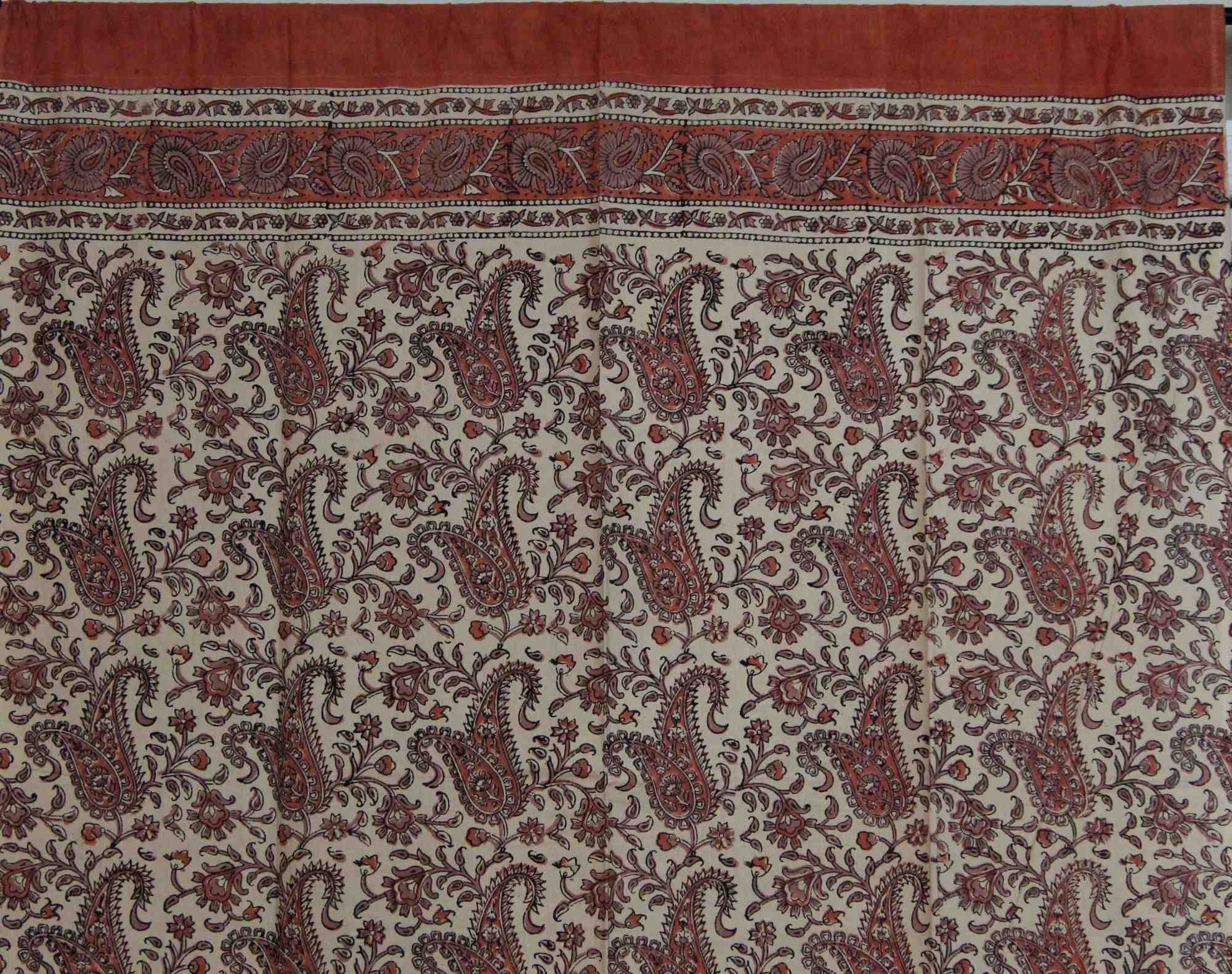 Handmade Cotton Rajasthan Paisley Floral Print Curtain Drape Panel Coral Peach 47x85 - Sweet Us
