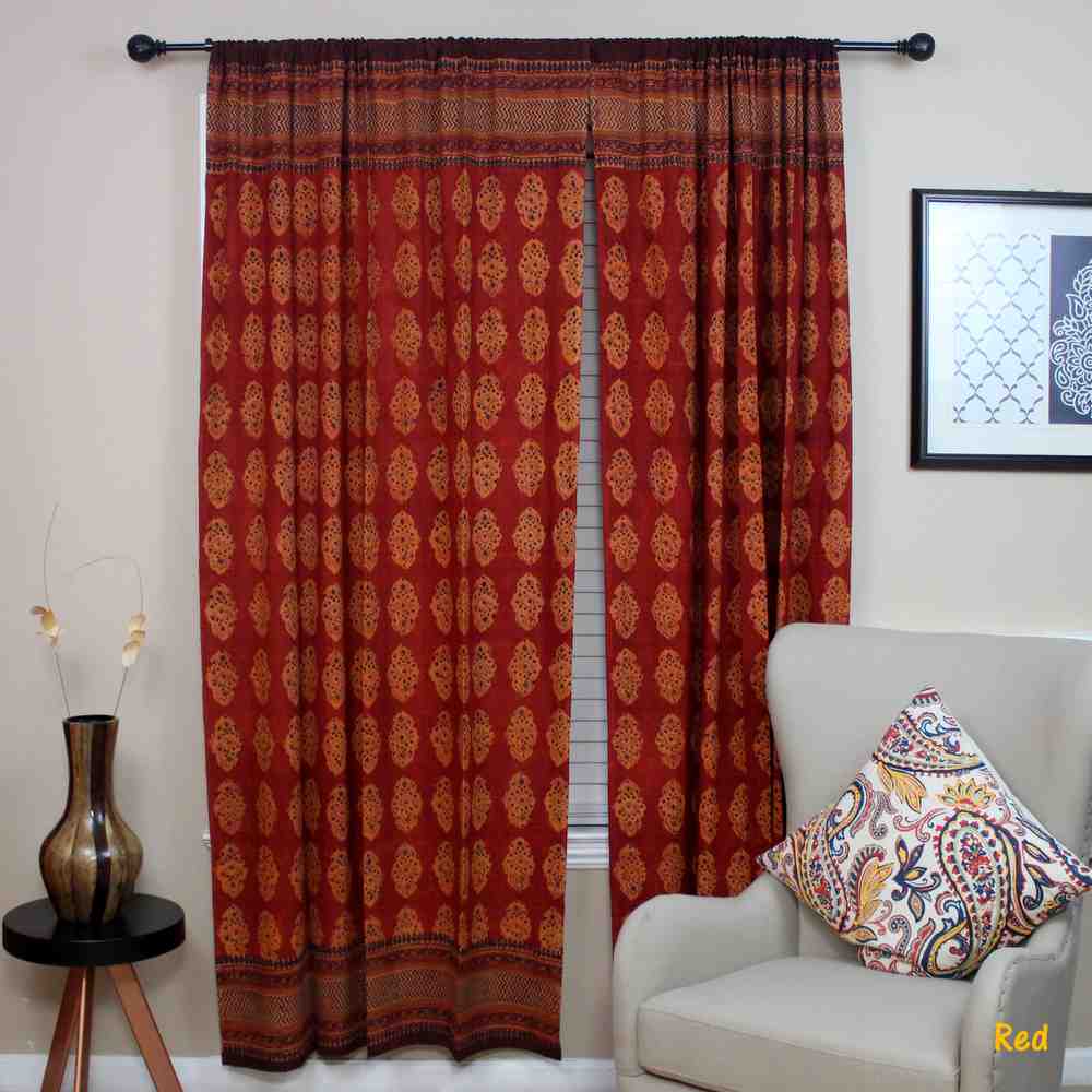 Cotton Kensington Hand Block Print Curtain Drape Door Panel 46x88 - Sweet Us