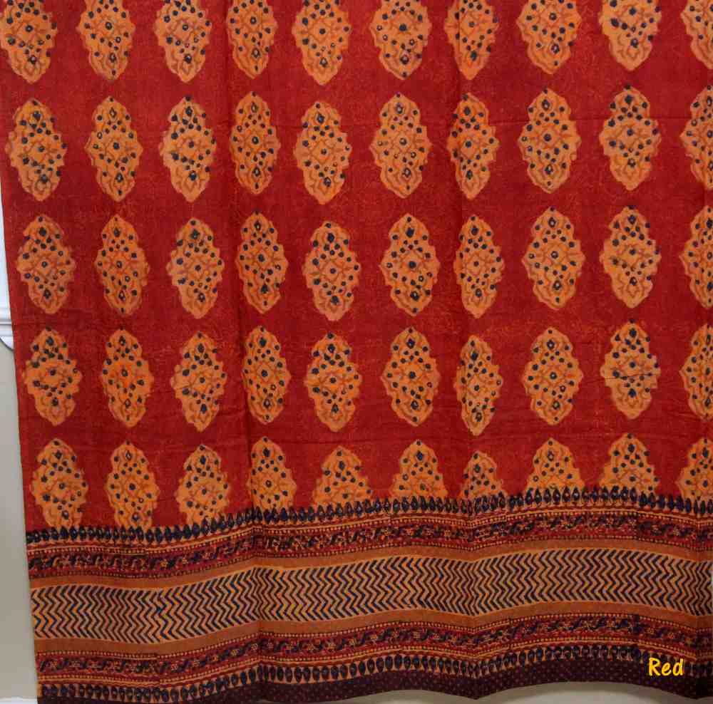 Cotton Kensington Hand Block Print Curtain Drape Door Panel 46x88 - Sweet Us