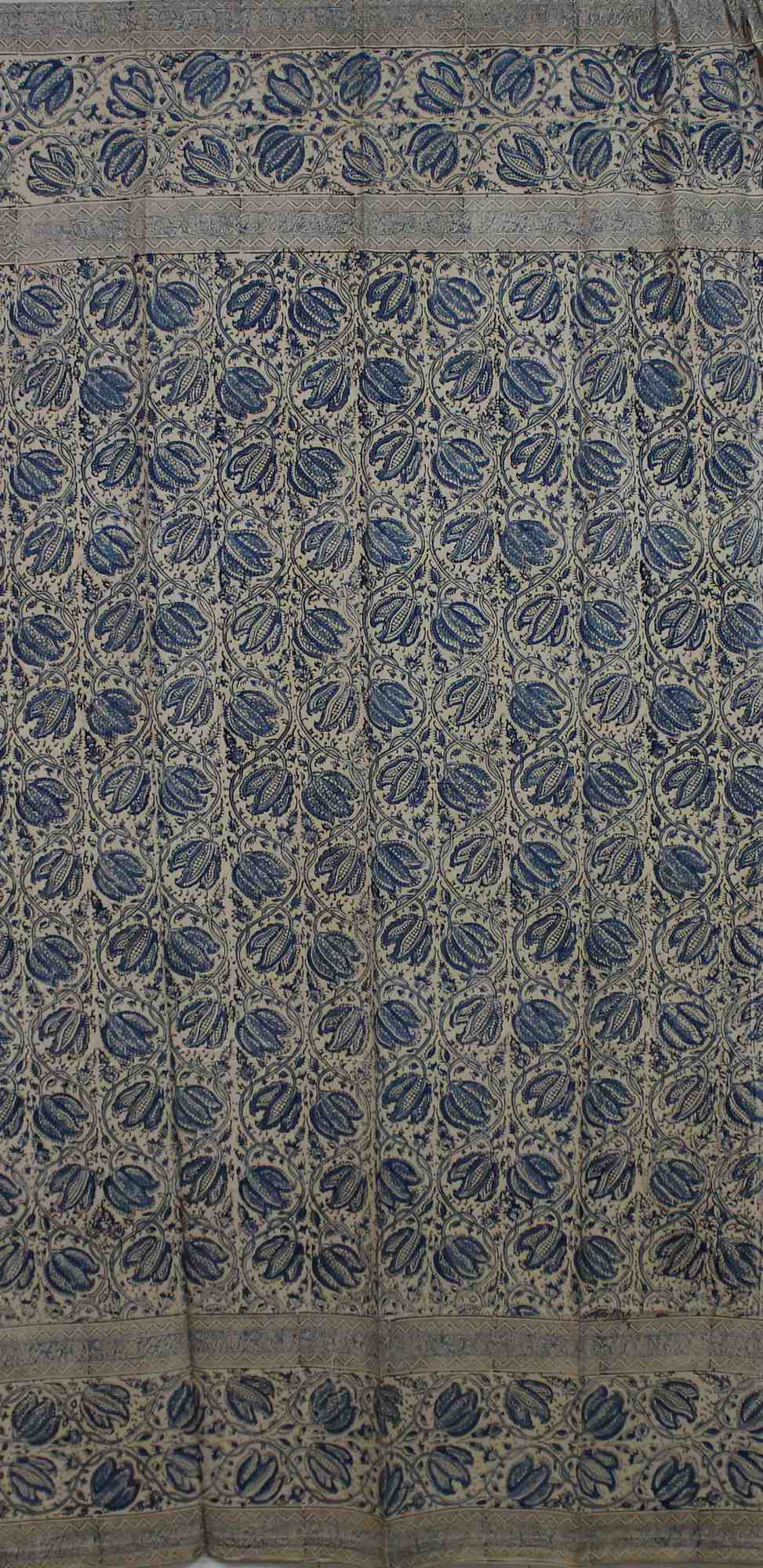 Handmade Cotton Block Print Veggie Dye Curtain Panel Cotton 46x84 Blue - Sweet Us