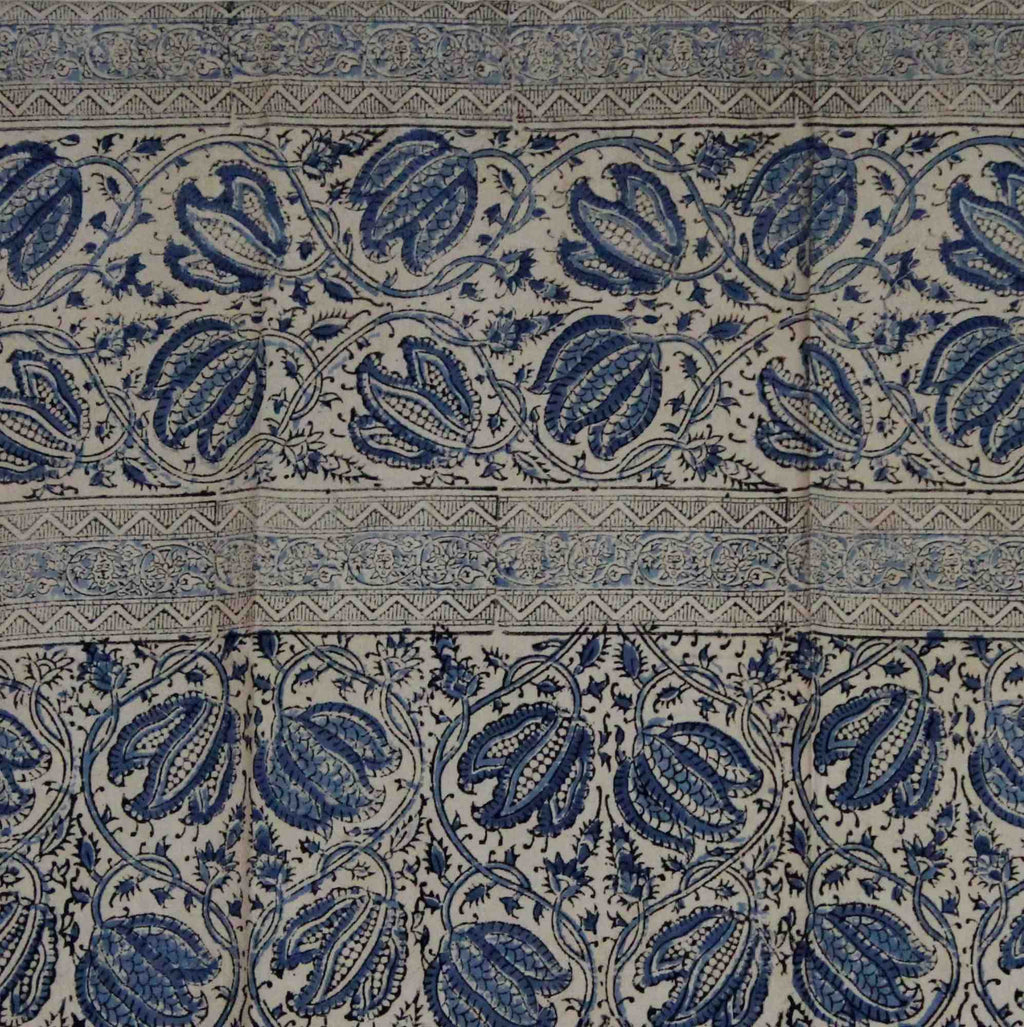 Handmade Cotton Block Print Veggie Dye Curtain Panel Cotton 46x84 Blue - Sweet Us