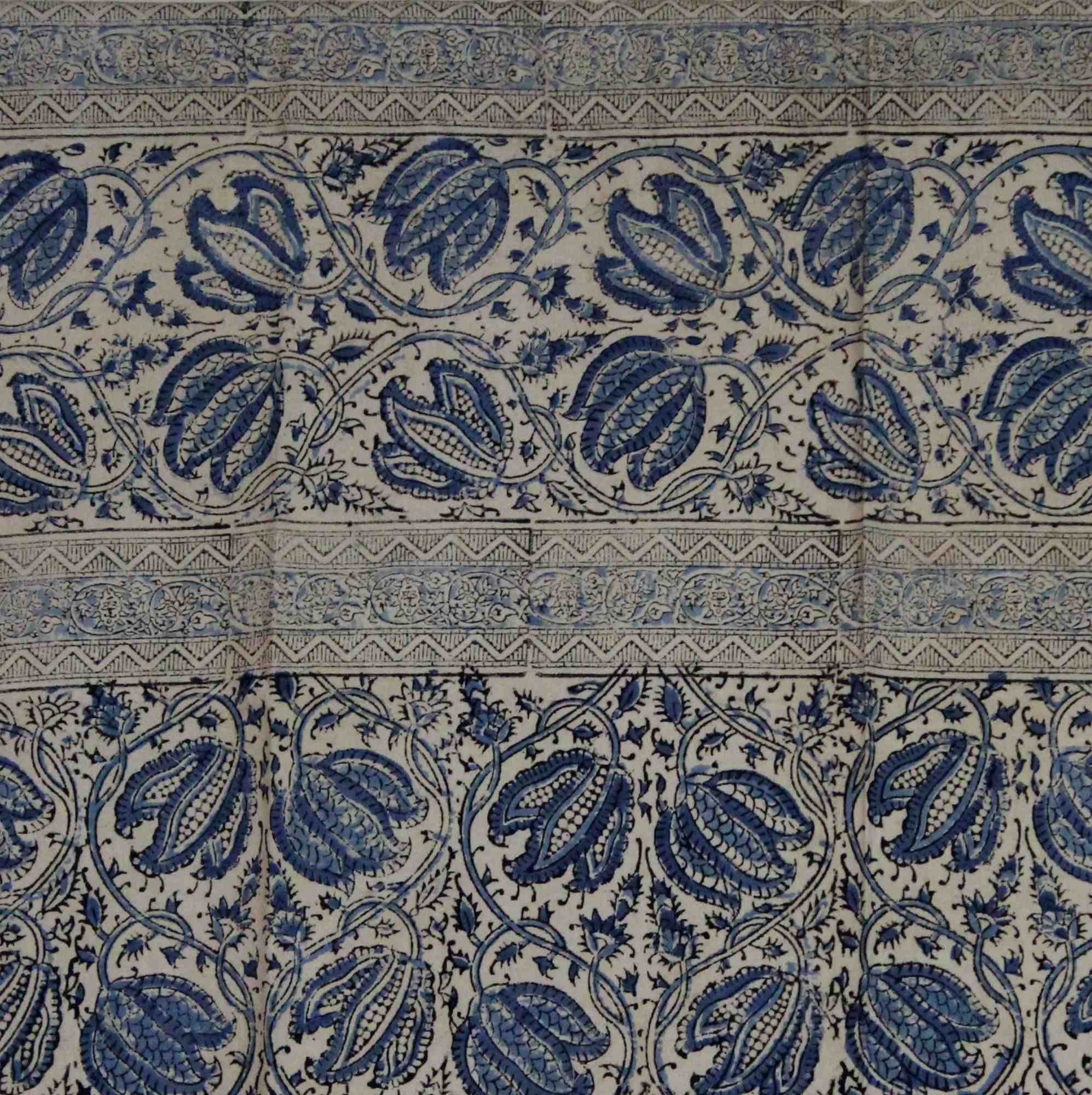 Handmade Cotton Block Print Veggie Dye Curtain Panel Cotton 46x84 Blue - Sweet Us