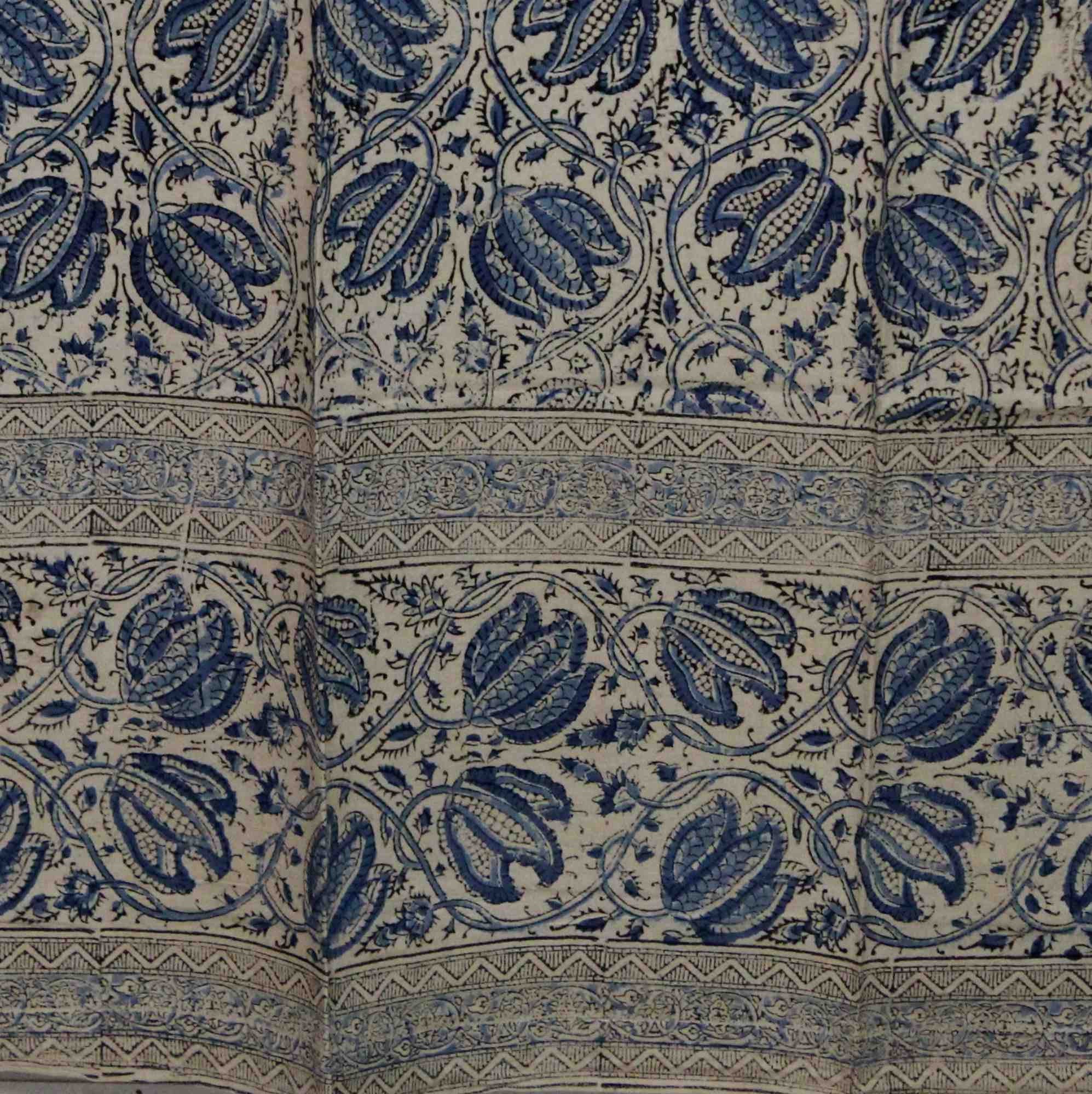 Handmade Cotton Block Print Veggie Dye Curtain Panel Cotton 46x84 Blue - Sweet Us
