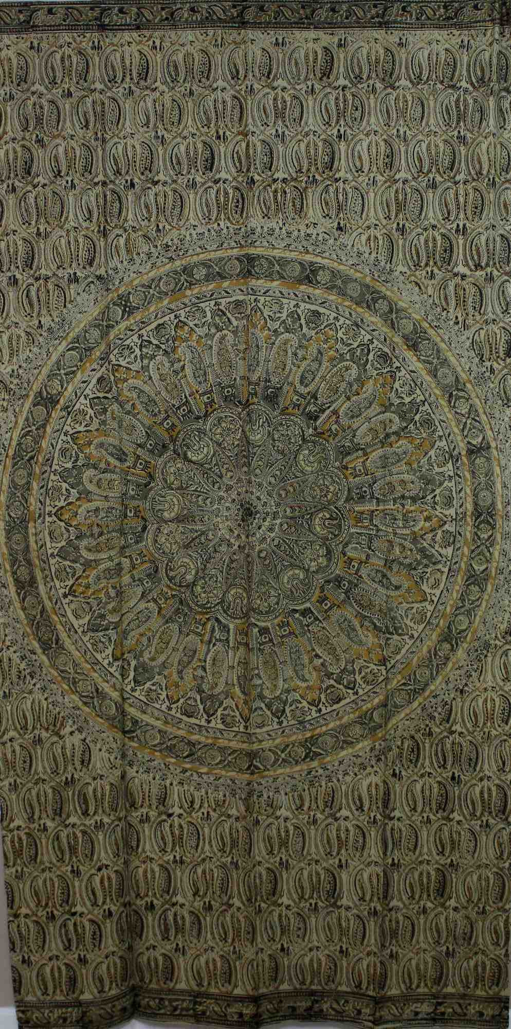 Cotton Mandala Floral Block Print Veggie Dye Curtain Panel 46x84 Olive Green - Sweet Us