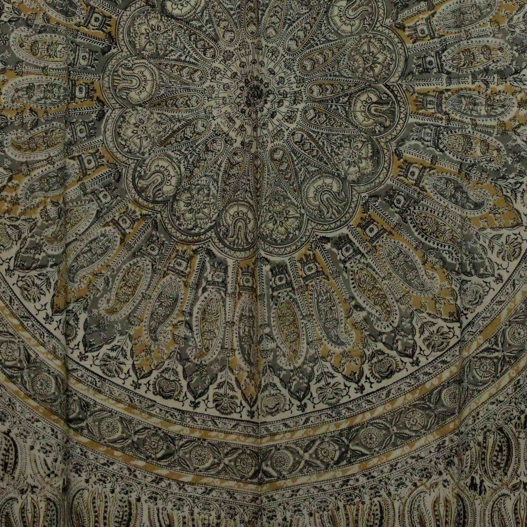 Cotton Mandala Floral Block Print Veggie Dye Curtain Panel 46x84 Olive Green - Sweet Us
