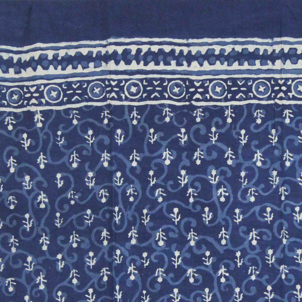 Block Print Dabu Cotton Floral Curtain Drape Panel 46x88 Indigo Blue - Sweet Us