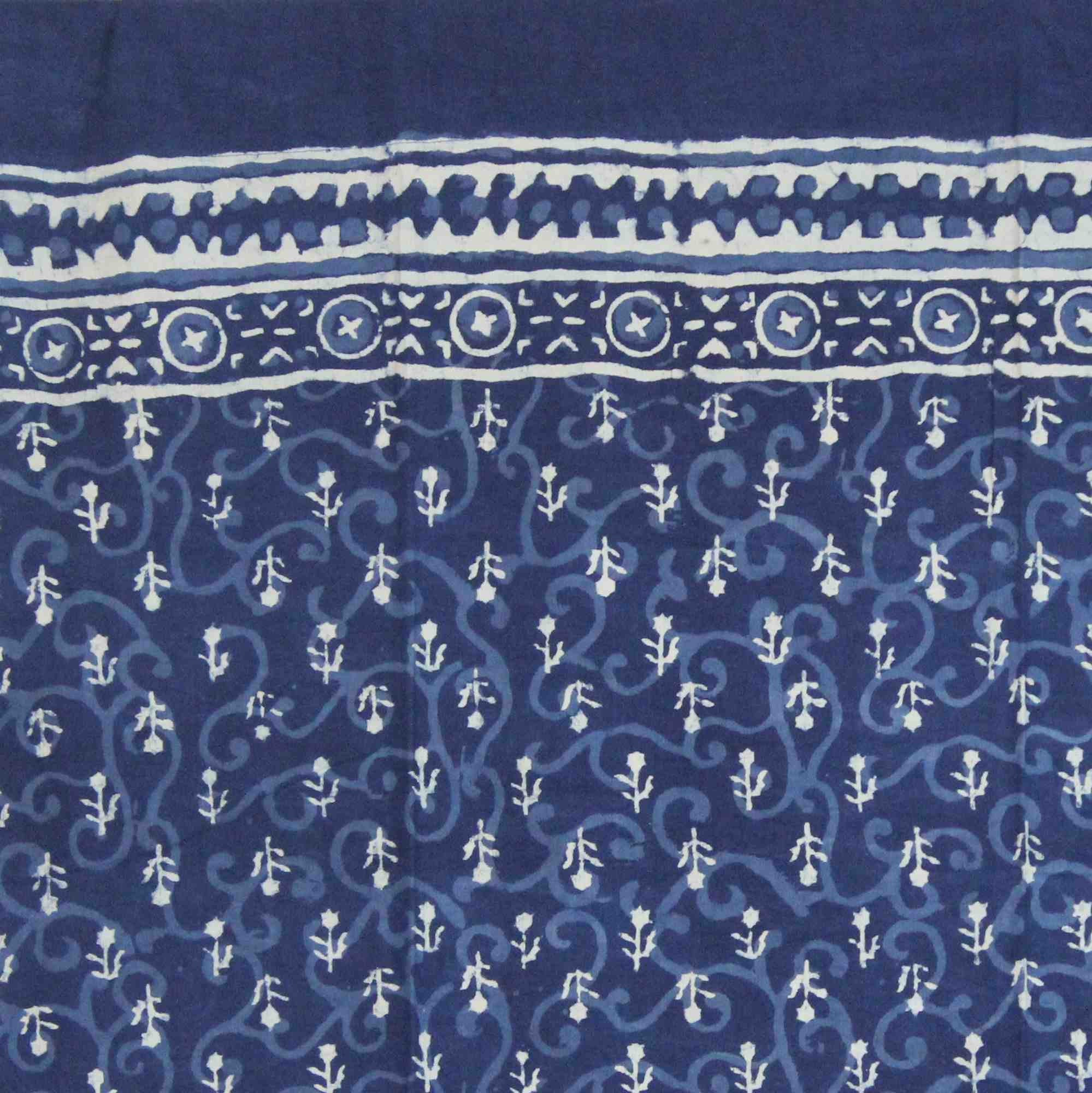 Block Print Dabu Cotton Floral Curtain Drape Panel 46x88 Indigo Blue - Sweet Us