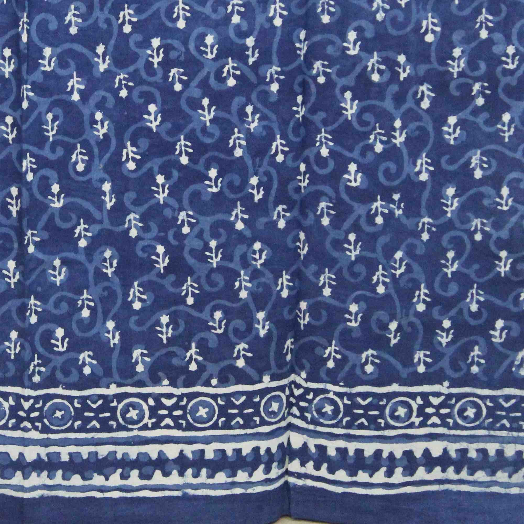 Block Print Dabu Cotton Floral Curtain Drape Panel 46x88 Indigo Blue - Sweet Us