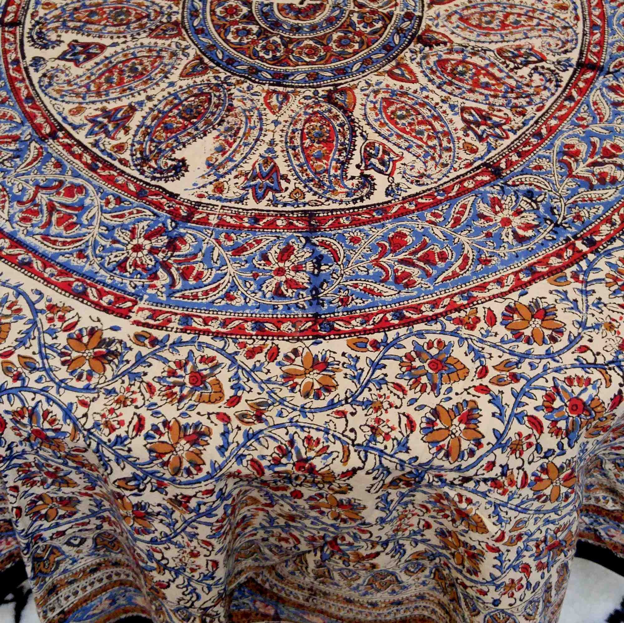 Block Print Kalamkari Paisley Tablecloth for Rectangle Square Round Table Cotton - Sweet Us