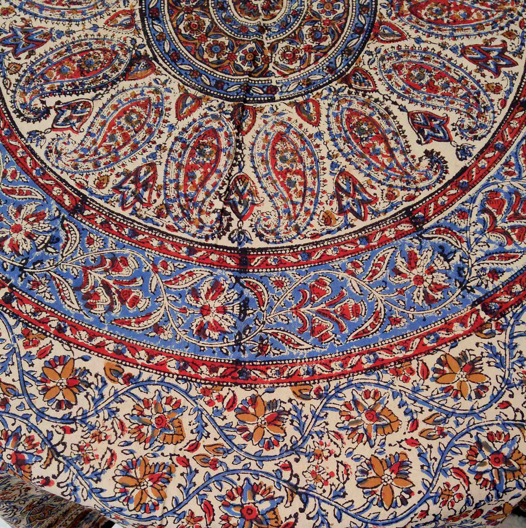 Block Print Kalamkari Paisley Tablecloth for Rectangle Square Round Table Cotton - Sweet Us