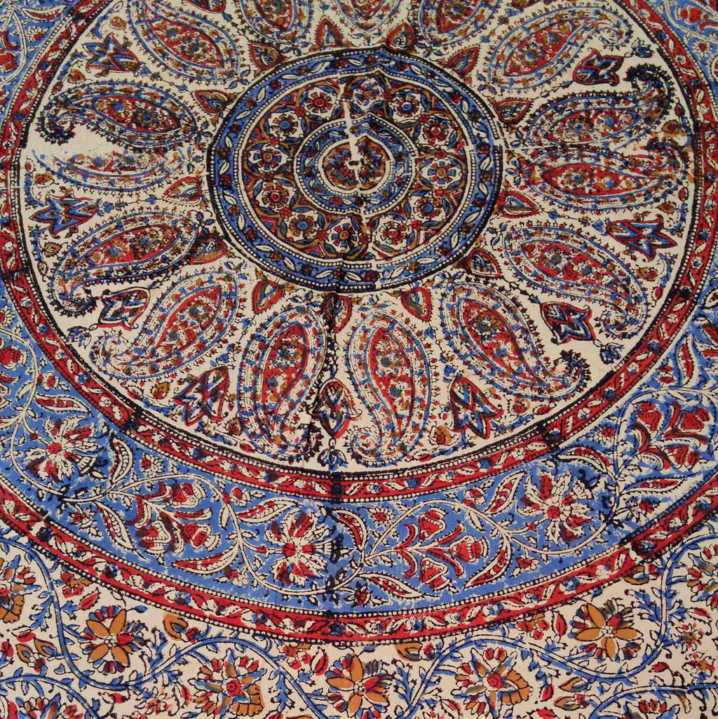 Block Print Kalamkari Paisley Tablecloth for Rectangle Square Round Table Cotton - Sweet Us