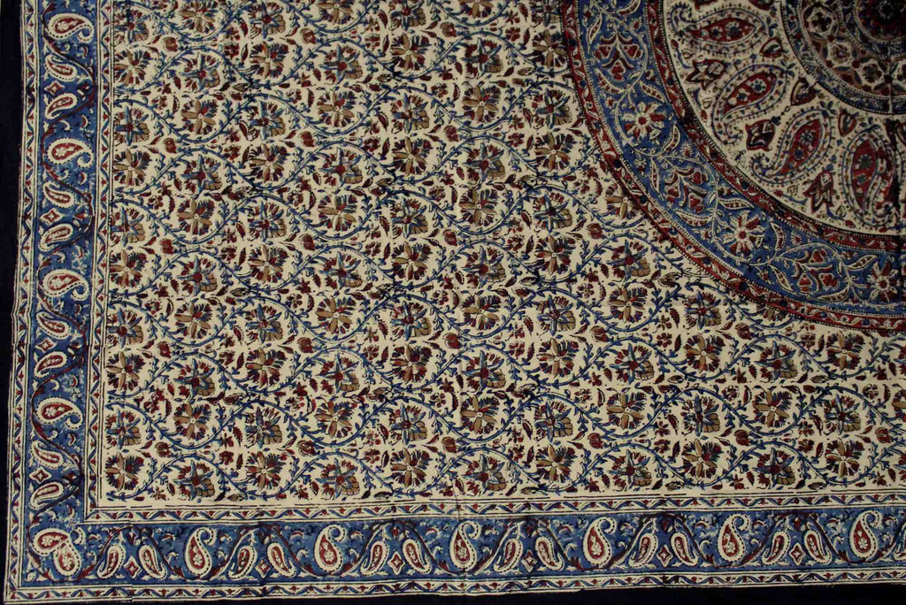 Block Print Kalamkari Paisley Tablecloth for Rectangle Square Round Table Cotton - Sweet Us