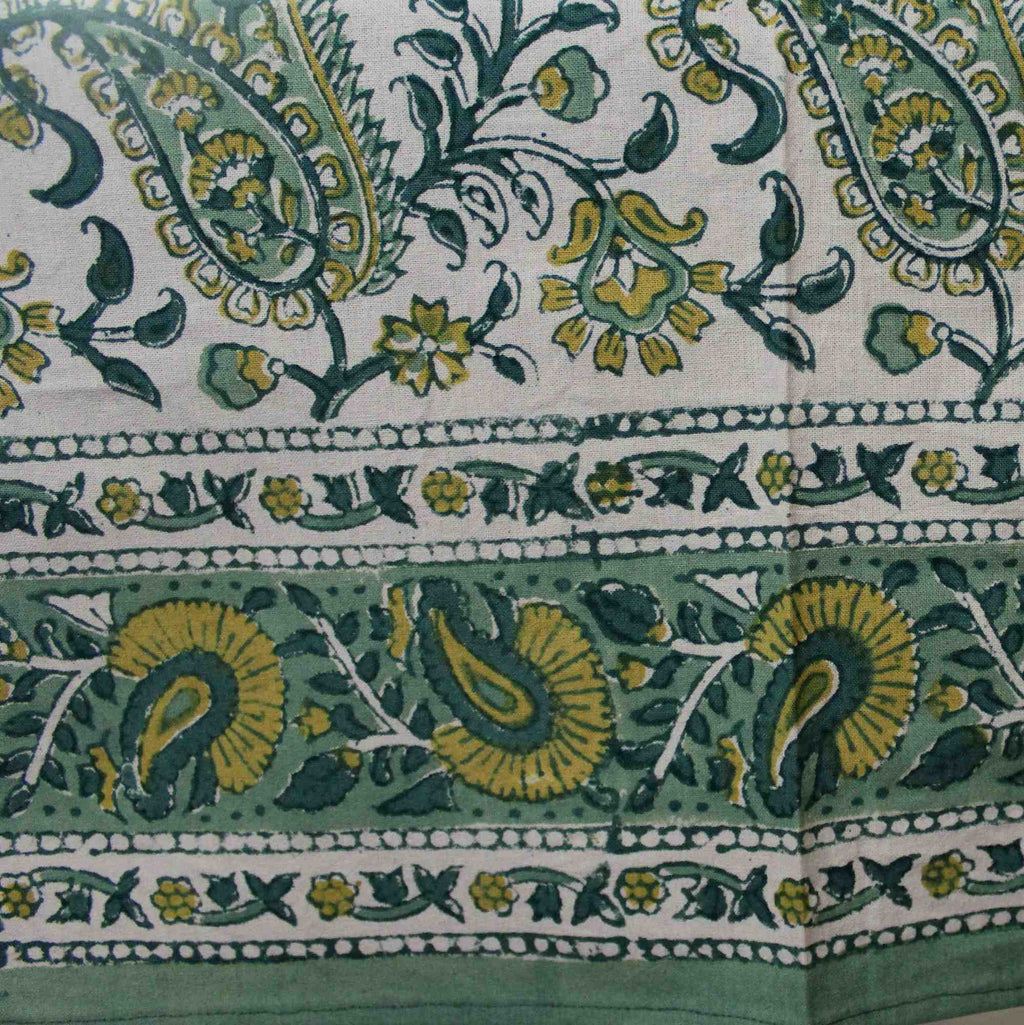 Floral Block Print Cotton Round Tablecloth Rectangle 60x90 Green Yellow Sq Linen - Sweet Us