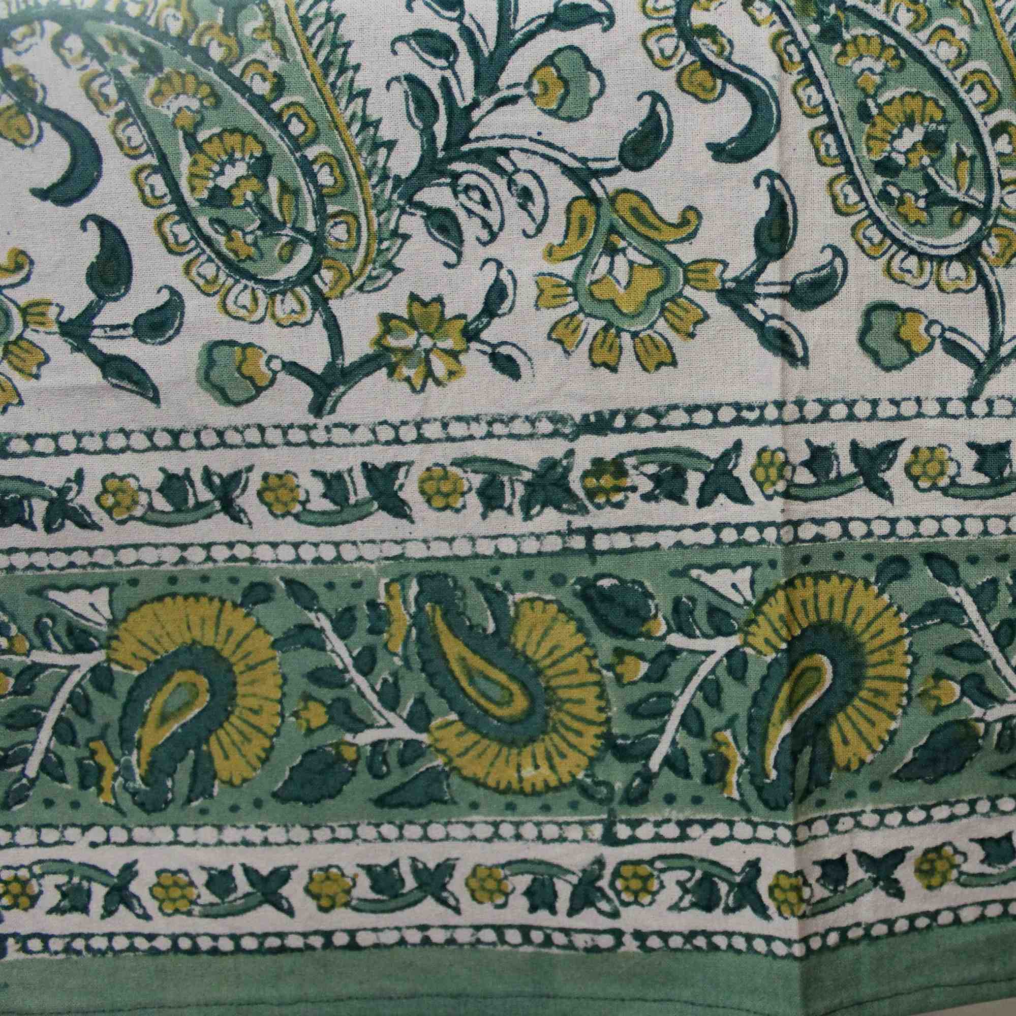 Floral Block Print Cotton Round Tablecloth Rectangle 60x90 Green Yellow Sq Linen - Sweet Us