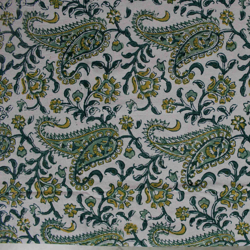 Floral Block Print Cotton Round Tablecloth Rectangle 60x90 Green Yellow Sq Linen - Sweet Us