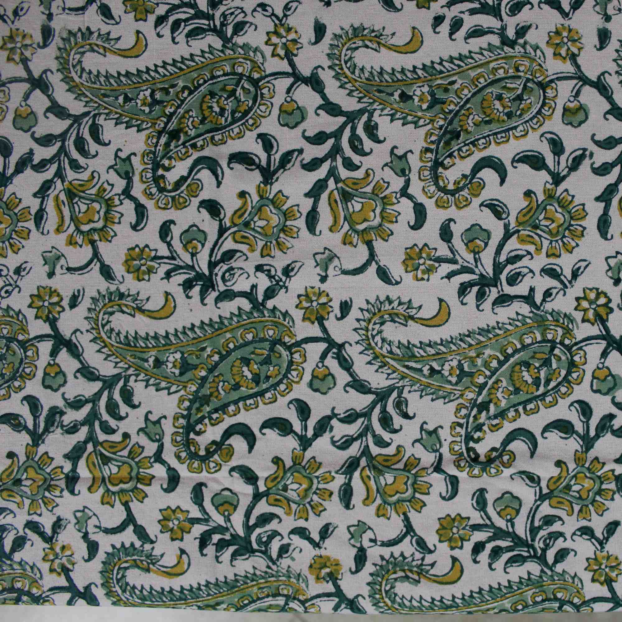 Floral Block Print Cotton Round Tablecloth Rectangle 60x90 Green Yellow Sq Linen - Sweet Us