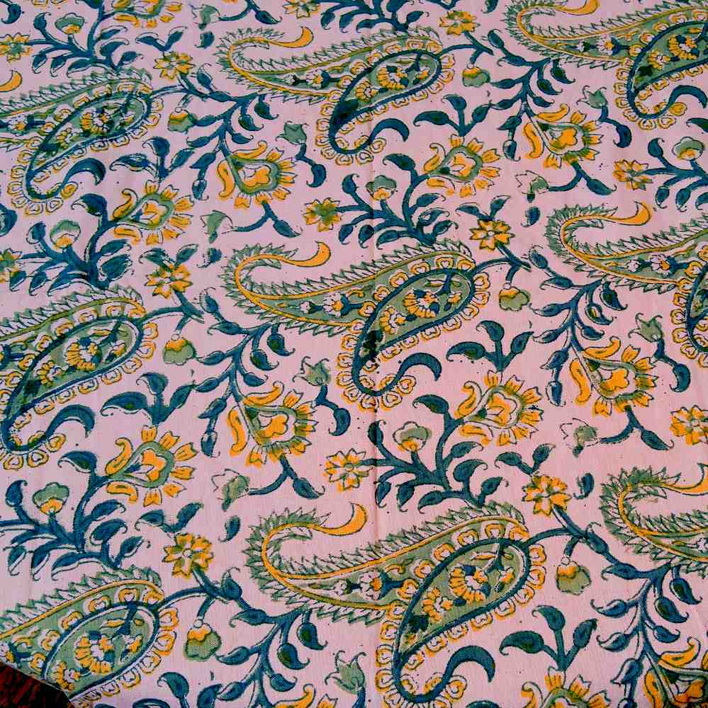 Floral Block Print Cotton Round Tablecloth Rectangle 60x90 Green Yellow Sq Linen - Sweet Us