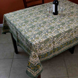 Floral Block Print Cotton Round Tablecloth Rectangle 60x90 Green Yellow Sq Linen - Sweet Us