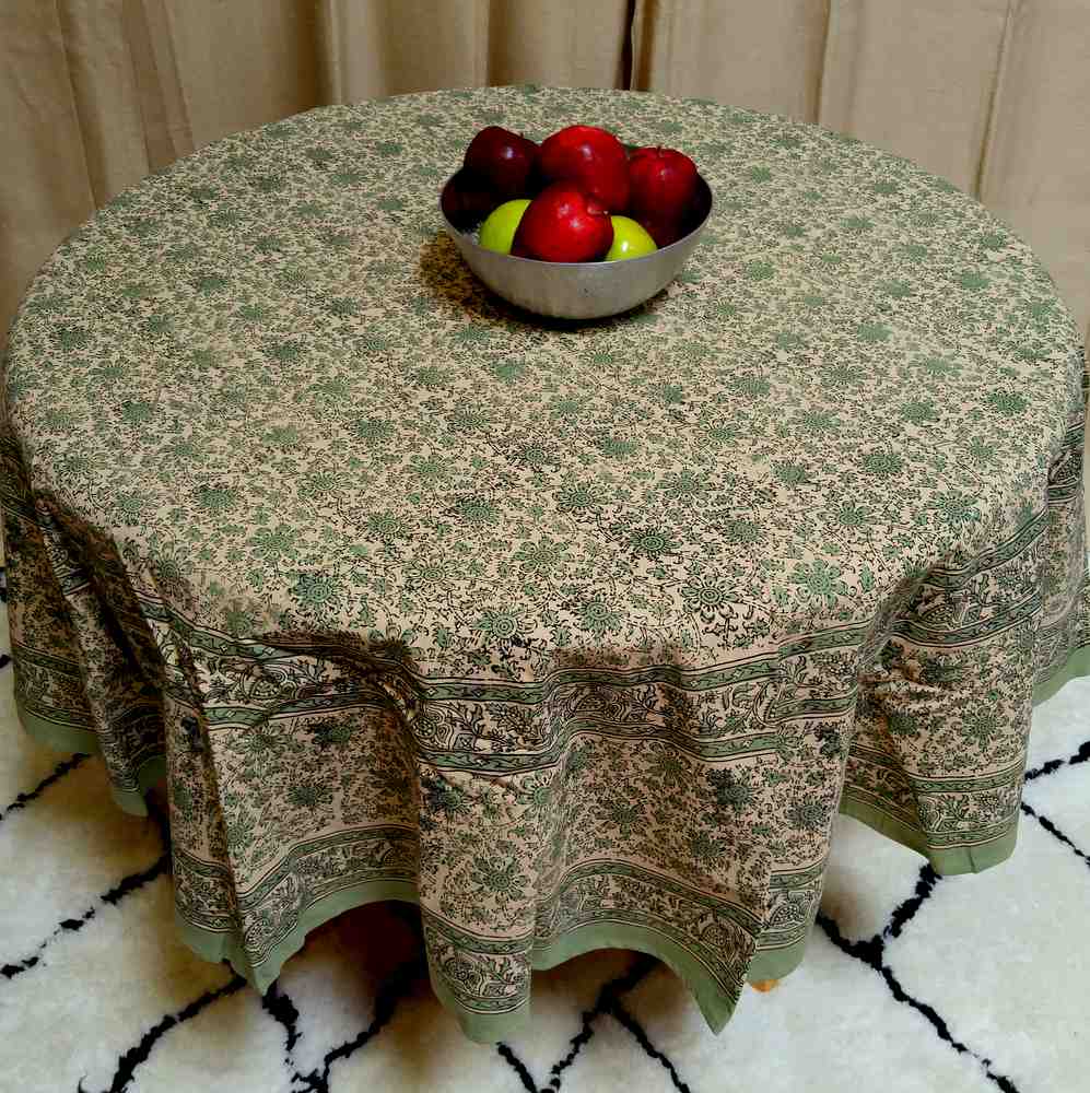 Block Print Tablecloth for Dining, Kitchen Cotton Floral Table Linen Collection - Sweet Us