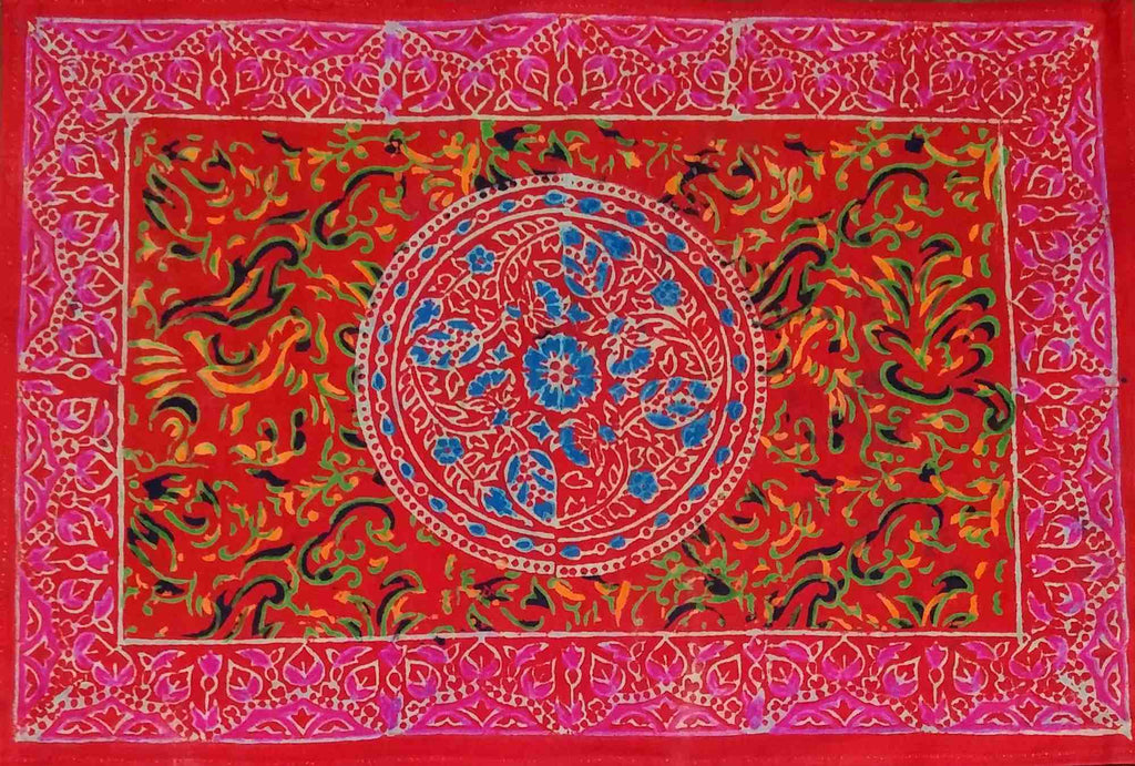 Block Print Tablecloth Rectangle Square Round Tables Floral Sanganer Cotton Red - Sweet Us