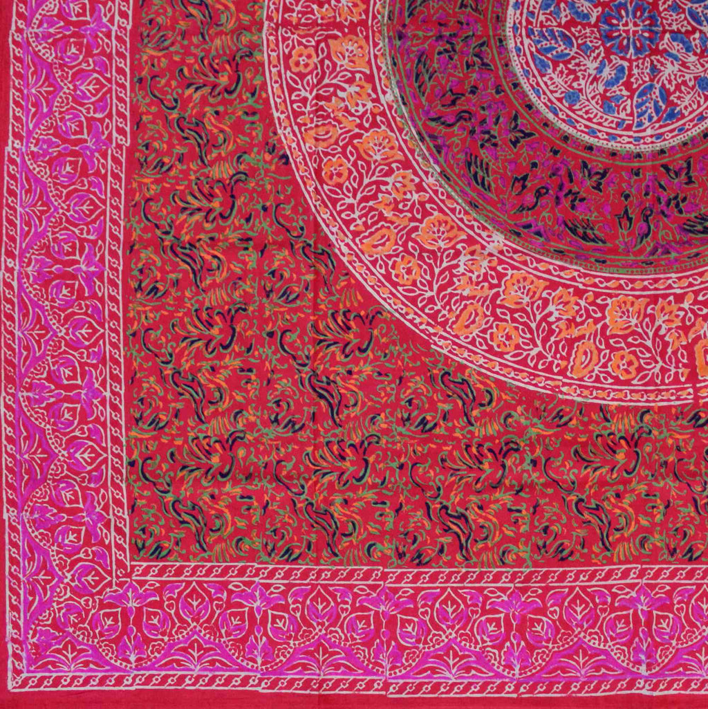 Block Print Tablecloth Rectangle Square Round Tables Floral Sanganer Cotton Red - Sweet Us