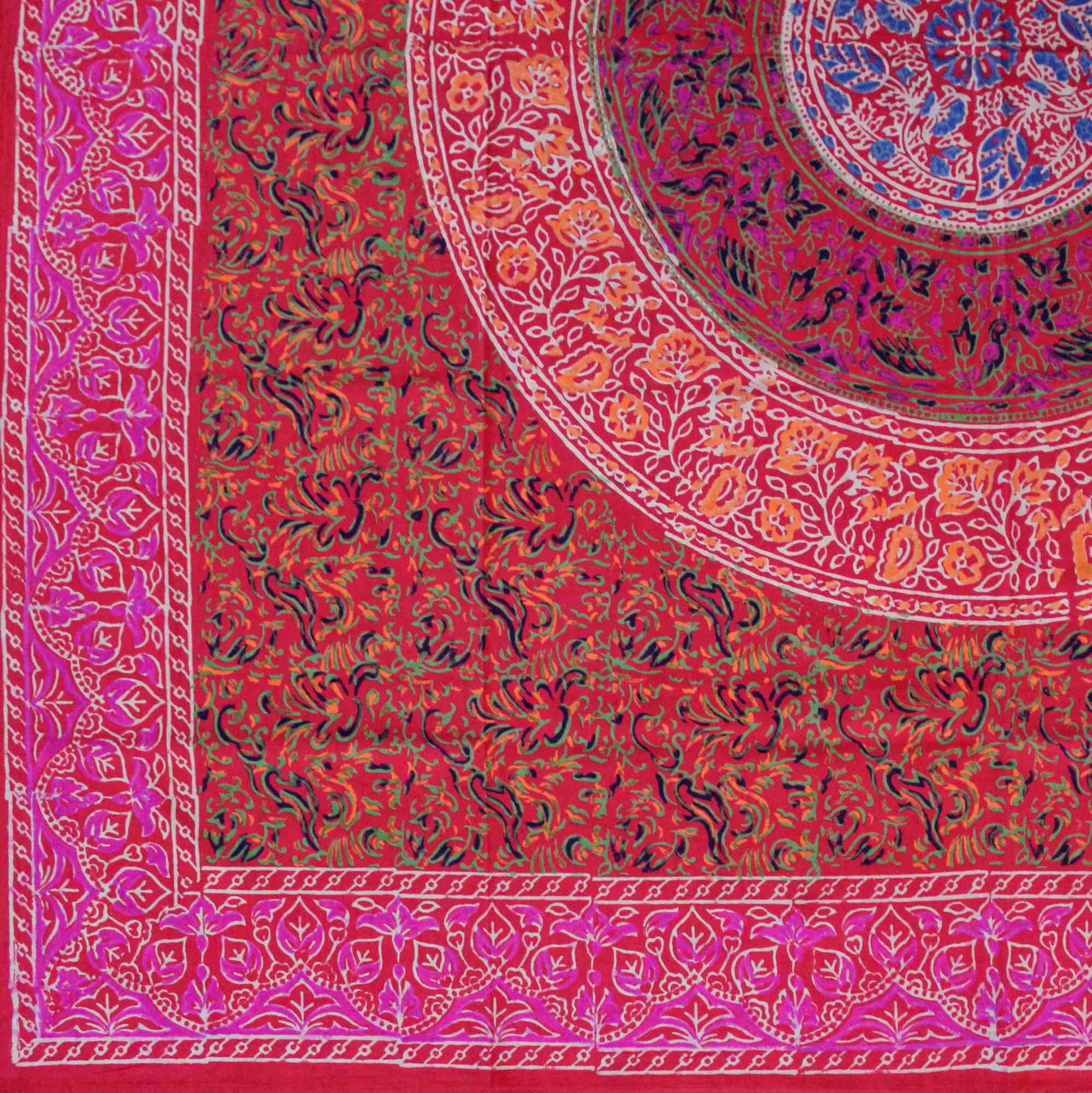 Block Print Tablecloth Rectangle Square Round Tables Floral Sanganer Cotton Red - Sweet Us