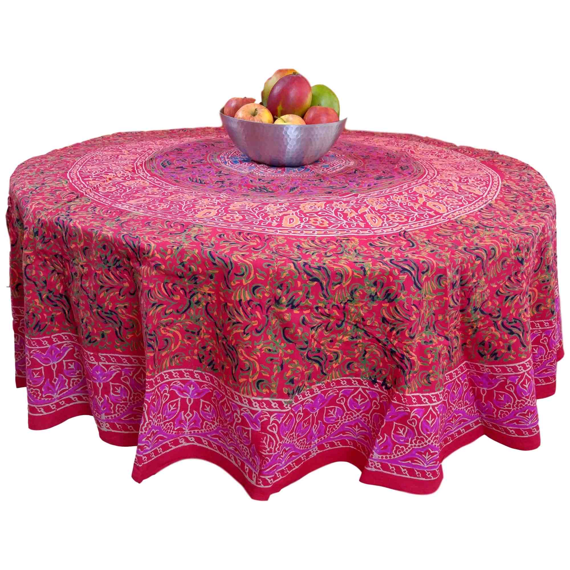 Block Print Tablecloth Rectangle Square Round Tables Floral Sanganer Cotton Red - Sweet Us