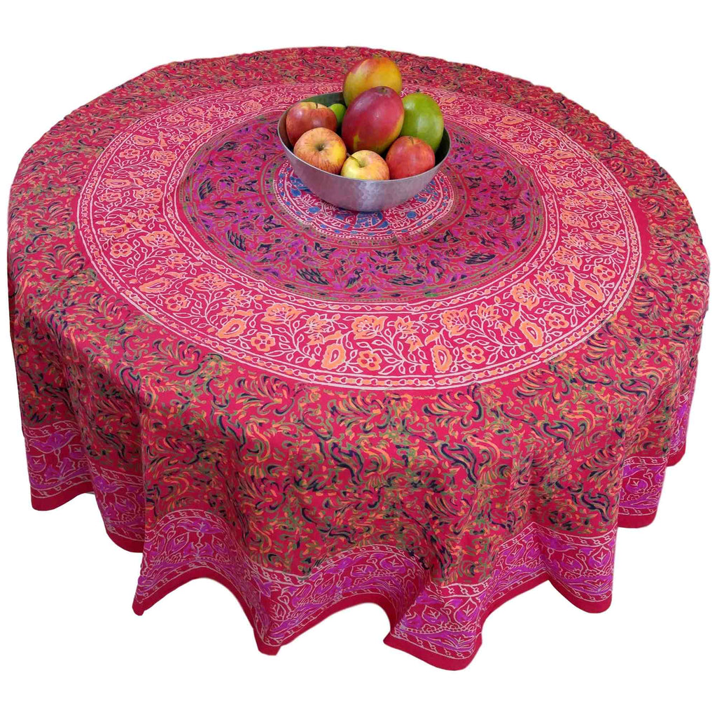 Block Print Tablecloth Rectangle Square Round Tables Floral Sanganer Cotton Red - Sweet Us