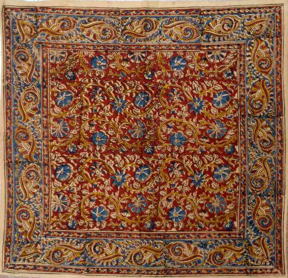 Vegetable Dye Hand Block Print Floral Cotton Round Tablecloth 60x90 60x60 Red - Sweet Us