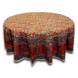 Vegetable Dye Hand Block Print Floral Cotton Round Tablecloth 60x90 60x60 Red - Sweet Us