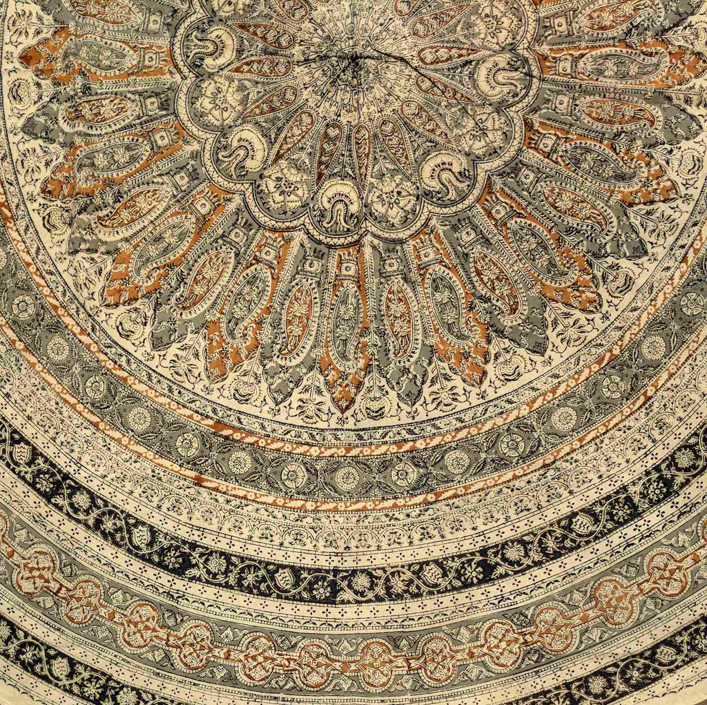 Vegetable Dye Hand Block Print Floral Cotton Round Tablecloth 60x90 60x60 Green - Sweet Us