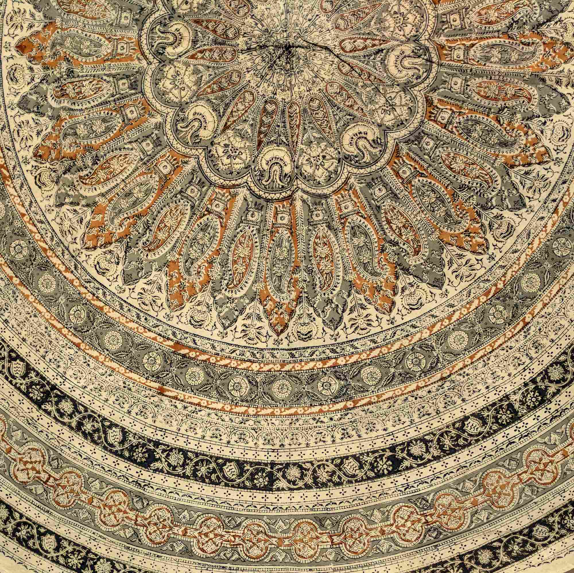 Vegetable Dye Hand Block Print Floral Cotton Round Tablecloth 60x90 60x60 Green - Sweet Us