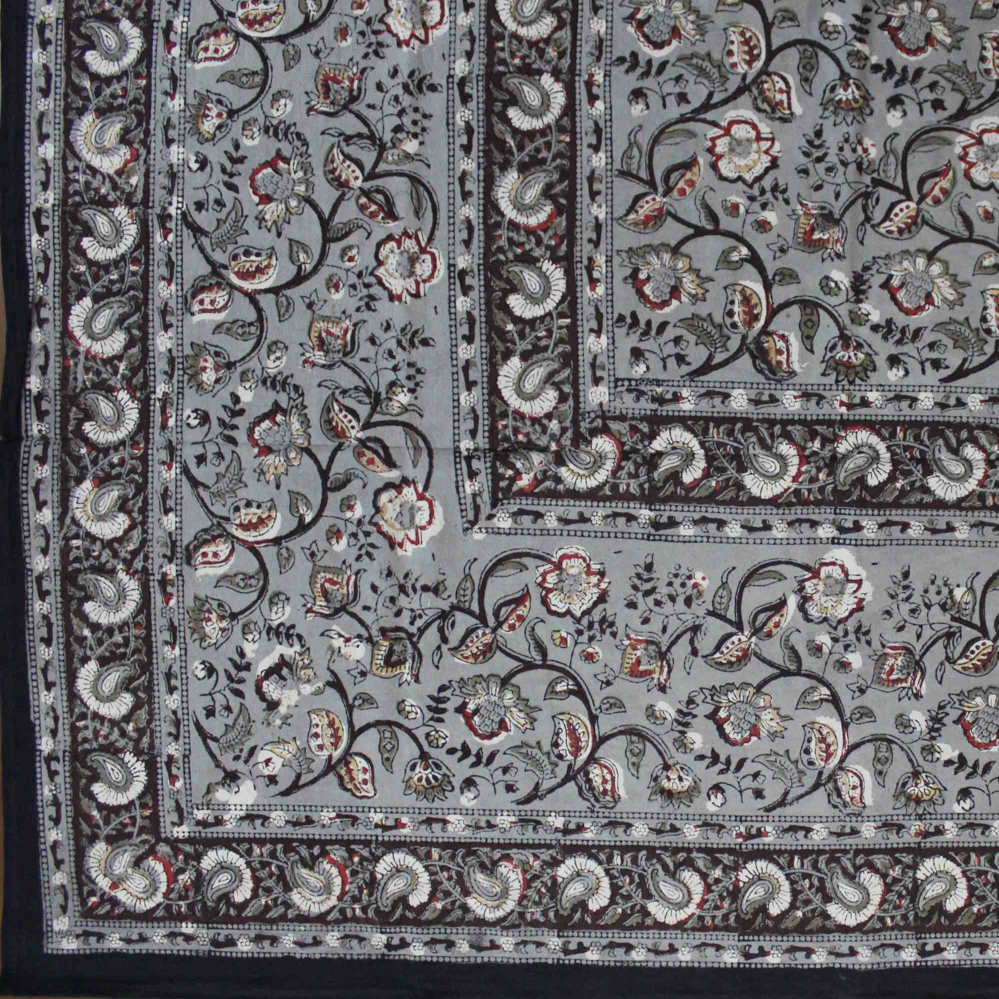 Floral Block Print Cotton Round Tablecloth Rectangle 60x90 Gray Brown Squ Linen - Sweet Us