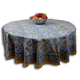 Floral Berry Block Print Cotton Round Tablecloth Rectangular Brown Square Linen - Sweet Us
