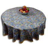 Floral Berry Block Print Cotton Round Tablecloth Rectangular Brown Square Linen - Sweet Us