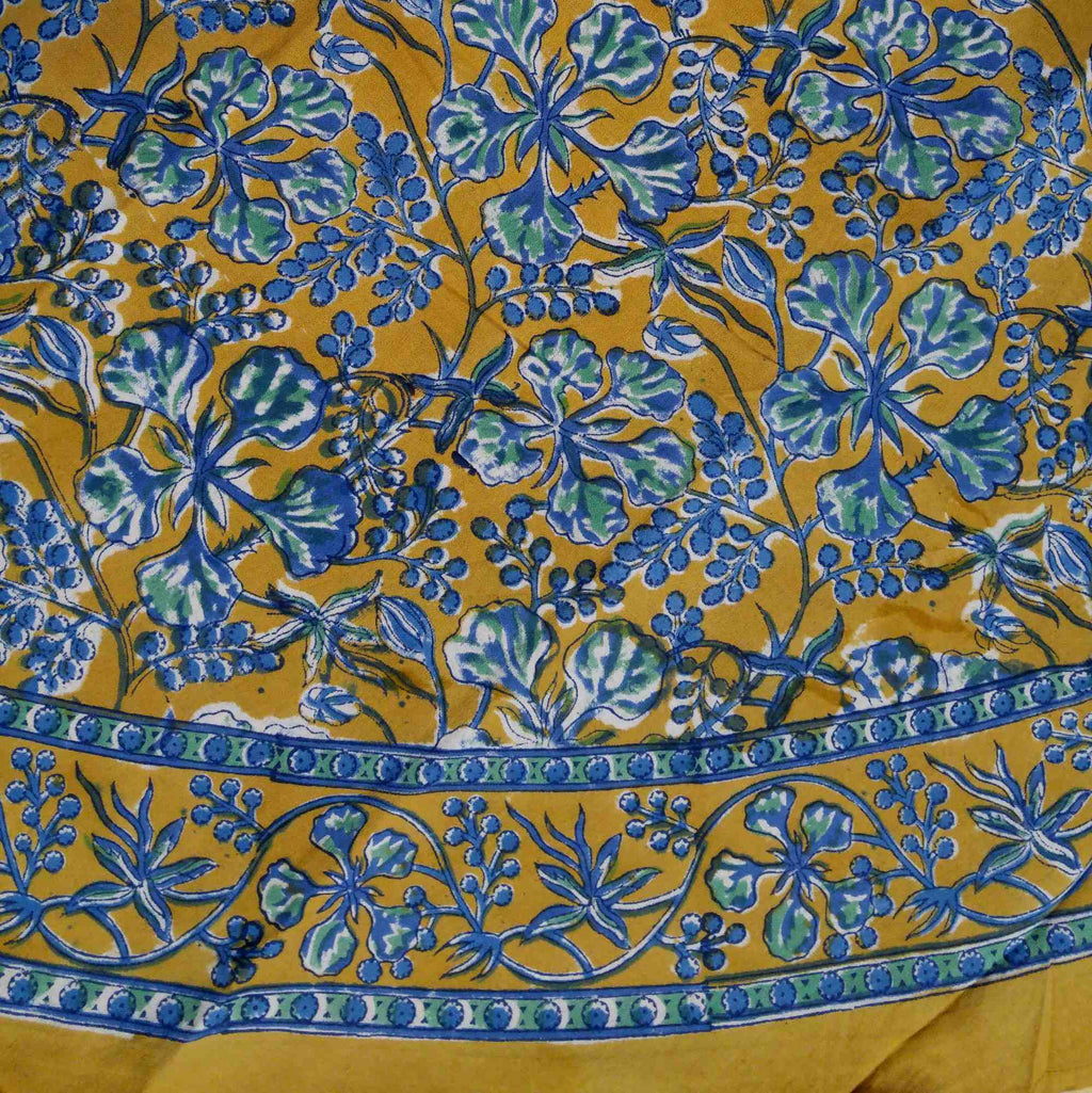 Floral Berry Block Print Cotton Round Tablecloth Rectangular Brown Square Linen - Sweet Us