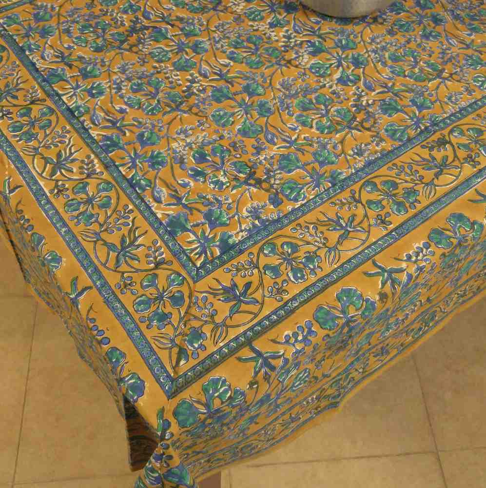 Floral Berry Block Print Cotton Round Tablecloth Rectangular Brown Square Linen - Sweet Us