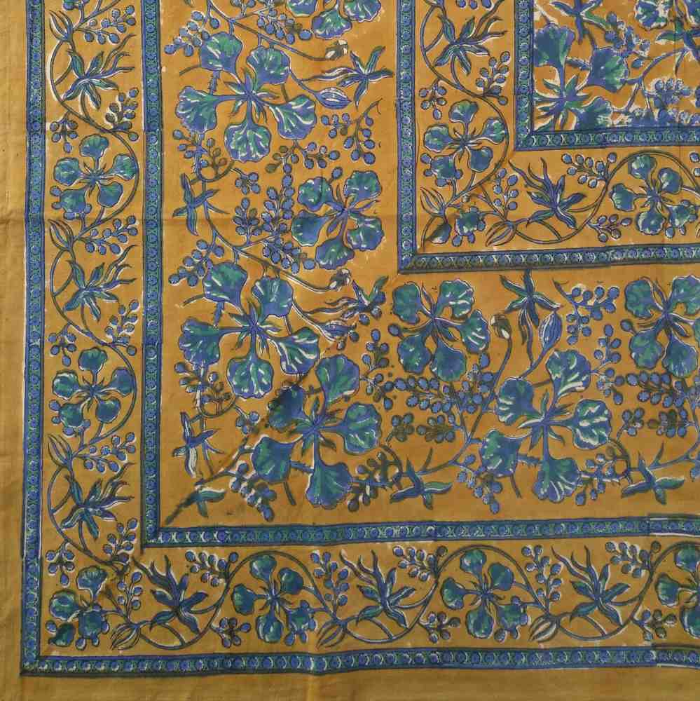 Floral Berry Block Print Cotton Round Tablecloth Rectangular Brown Square Linen - Sweet Us