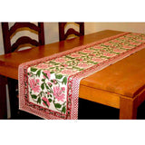 Floral Vine Block Print Tablecloth Rectangle Cotton, Red, Table Linen - Sweet Us