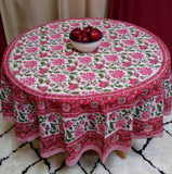 Floral Vine Block Print Tablecloth Rectangle Cotton, Red, Table Linen - Sweet Us