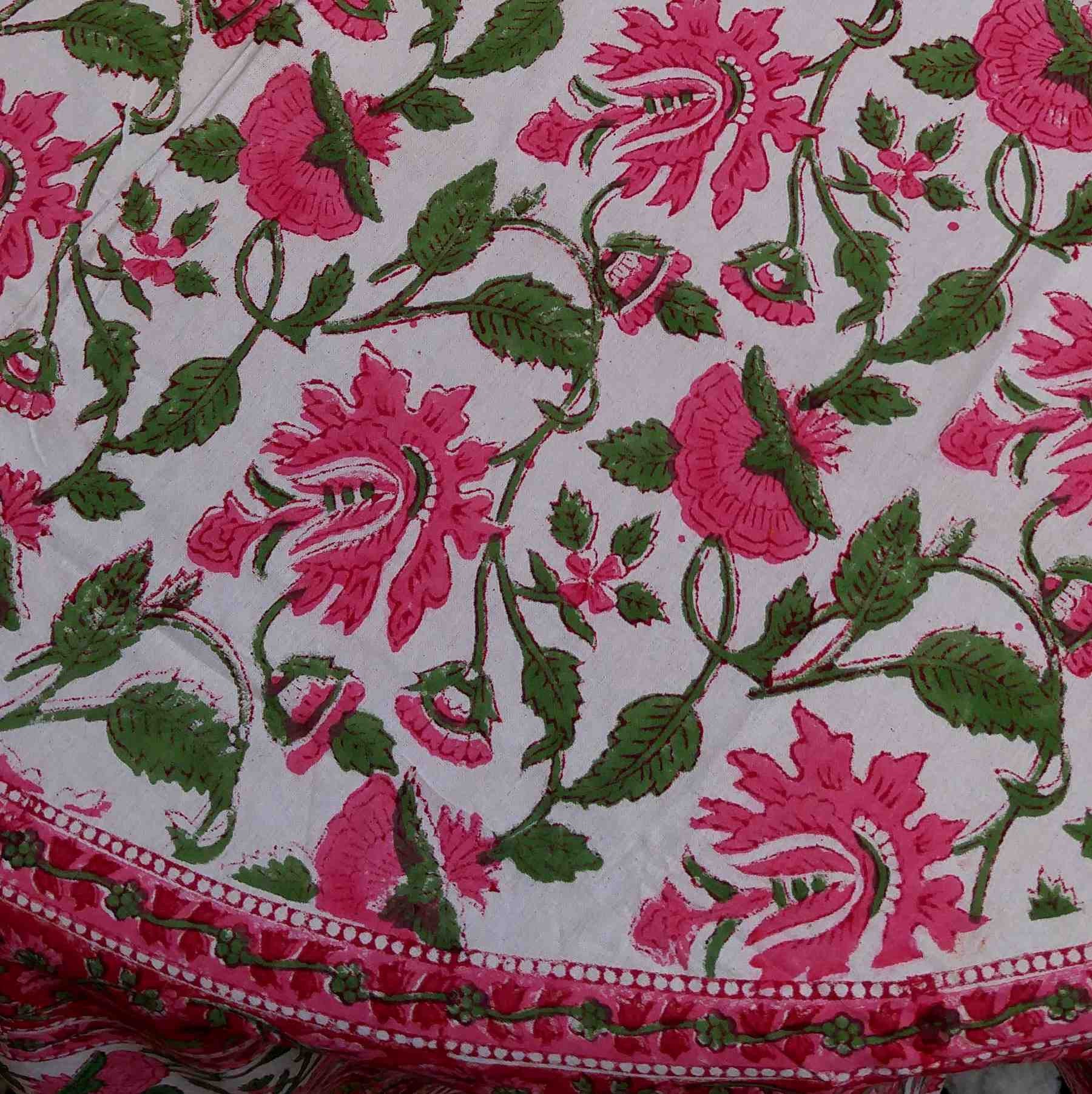 Floral Vine Block Print Tablecloth Rectangle Cotton, Red, Table Linen - Sweet Us