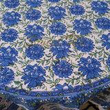 Cotton Block Print Lotus Flower Tablecloth Round Rectangular Square Blue - Sweet Us
