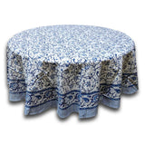 Floral Block Print Cotton Round Tablecloth Rectangle 60x90 Blue White Squ. Linen - Sweet Us